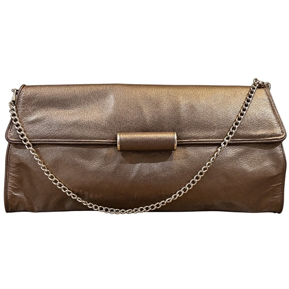 BCBGMAXAZRIA Bronze Brown Leather Foldover Clutch Chain Strap Shoulder Bag
